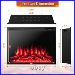 Electric 34 Fireplace Recessed Insert Heater Log Flame Effect with Remote Control