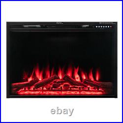 Electric 37 Fireplace Insert Heater Log Flame Effect with Remote Control 1500W