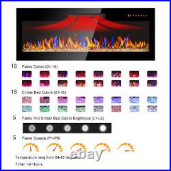 Electric Fireplace 1400W Recessed & Wall Mounted Thin Remote Control LED Flame