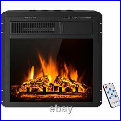 Electric Fireplace 18 Insert Freestanding & Recessed Heater Log Flame Remote