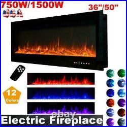 Electric Fireplace 50 36 Recessed Ultra Thin Wall Mounted Heater Flame Insert