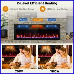 Electric Fireplace 50 Recessed Wall Mounted 1500W Home Heater With Remote Control