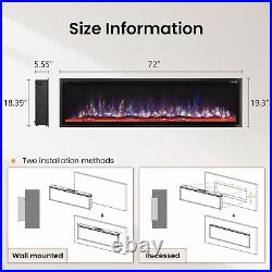 Electric Fireplace 72'' Wall Mounted & Recessed Fireplace Heater