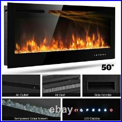 Electric Fireplace Black 50 Wall Mount Heater Multicolor Flame 9 Flamer Colors