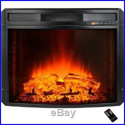 Electric Fireplace Freestanding Room Warmer Insert Heater Black Curved Temper