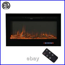 Electric Fireplace Insert 36 Wall Mounted Recessed 9 Color Flame Crystal Log ETL