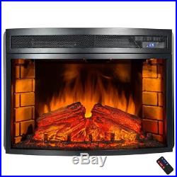 Electric Fireplace Insert Heater Curved Warm Glow Heating Remote Fake Log Flame