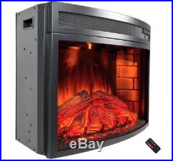 Electric Fireplace Insert Heater Curved Warm Glow Heating Remote Fake Log Flame