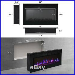 Electric Fireplace Insert Heater Glass View Adjustable LED Flame Remote Control