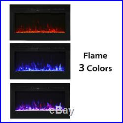 Electric Fireplace Insert Heater Glass View Adjustable LED Flame Remote Control