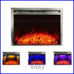 Electric Fireplace Insert, Heater, Tempered Glass, Recessed Mounted, Black
