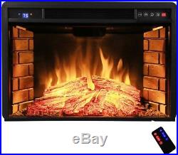 Electric Fireplace Insert Heater Tempered Glass Remote Control Adjustable Flame