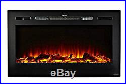 Electric Fireplace Insert Recessed Screen Logs Heater Kit Remote Control In Wall