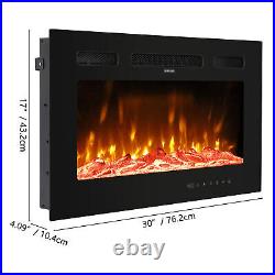 Electric Fireplace Insert Wall Mounted 30'' Fireplace Heater 12-Color Flam 150A1