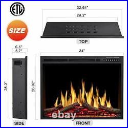 Electric Fireplace Insert with Adjuatble Flame Colors, Log Colors, 34Inch