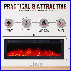 Electric Fireplace Inserts 42 Wall Mounted, Recessed or Base Legs Plays Mus