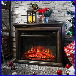 Electric Fireplace Mantel Media Console TV Stand Brown Wood Insert Heater Oak