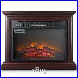 Electric Fireplace Mantel Media Console TV Stand Brown Wood Insert Heater Oak