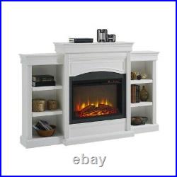 Electric Fireplace Mantel White Bookcase With Heater Insert And Display Shelves