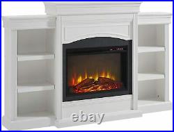 Electric Fireplace Mantle Bookcase White Display Shelves Vent Free Heater Insert