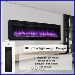 Electric Fireplace Recessed / Wall 60 Mount Insert Heater Multi Flames 1500W US