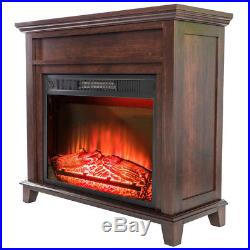 Electric Fireplace TV Stand Media Console Insert Log Dark Brown Wood 32 Mantel
