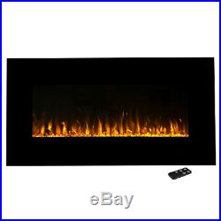 Electric Fireplace Wall Mount Insert LED Modern Linear Fire Ice Remote Glass Low