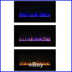 Electric Fireplace Wall Mount Insert LED Modern Linear Fire Ice Remote Glass Low