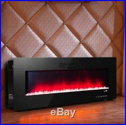 Electric Fireplace Wall Recessed Insert Flame Color Remote 50'' Warm Heat Mount