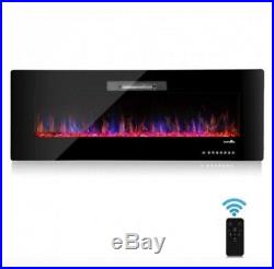 Electric Fireplace Wall Recessed Insert Flame Color Remote 50'' Warm Heat Mount