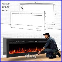 Electric Fireplaces-60 Inch-Recessed and Wall Mounted Fireplace- Insert Heater L