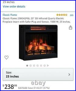 Electric Indoor Fireplace Insert Heater, Classic Flame 23 inch 23II033FGL