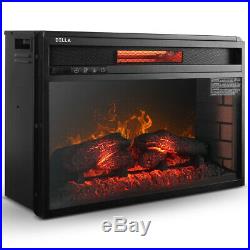 Electric Insert Heater Embedded Fireplace Glass View Log Flame Timer with Remote