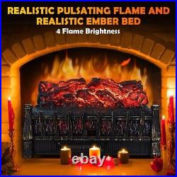 Electric Log Heater Fireplaces Insert Realistic Flame Ember Fake Wood Burning