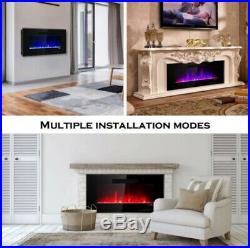 Electric Recessed Fireplace Wall Insert Log Flame Remote 36'' Warm Heater Mount