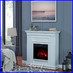 Elegant Fireplace 38 White Mantel and Insert Electric Timer Remote Home Warm
