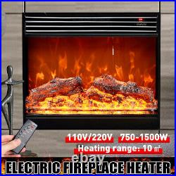 Embedded 31 Electric Fireplace Insert Heater Log Flame withRemote Control 1500W
