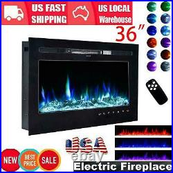 Embedded 36 Electric Fireplace Insert Heater Log Flame with Remote Control USA
