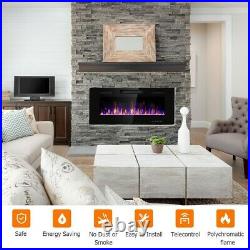 Embedded Electric Fireplace Insert Remote Control Heater Adjustable Flame Black