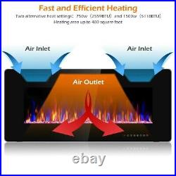 Embedded Electric Fireplace Insert Remote Control Heater Adjustable Flame Black