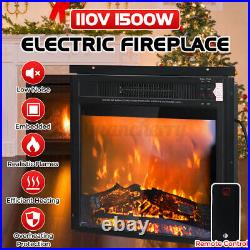Embedded Electric Fireplace Insert Remote Heater 1500W 5120BTU Black Home Decor