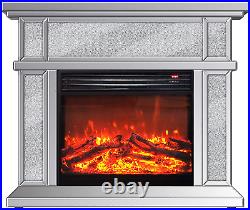 Enene Mirrored Electric Fireplace, Fireplace Mantel Freestanding Heater Firebox