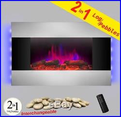 Fake Fireplace Insert Heater Electric Wall Mount Adjustable Steel Log Stone Kit