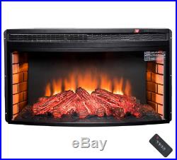 Fireplace Insert Heater Freestanding Electric Black Curved Temper 1400 W 35in