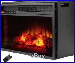Freestanding Electric Fireplace Insert 23 in. Heater Black Tempered Glass Remote