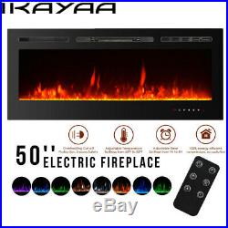 IKAYAA 50 Electric Fireplace Recessed Insert Heat-er Glass View WithRemote