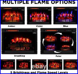 In-Flames 28 Inch In-Wall Recessed Electric Fireplace Insert Realistic Wood Lo