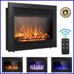 Insert Electric Fireplace Heater 3D Realistic Log Flame Remote Control Mount In