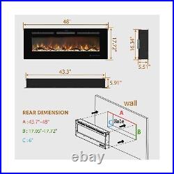 Kentsky 48 inches Electric Fireplace Inserts, Recessed and Wall Mounted Firep