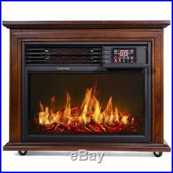 Large Room Electric Infrared Fireplace Heater Wood Mantel Insert Heat with Casters